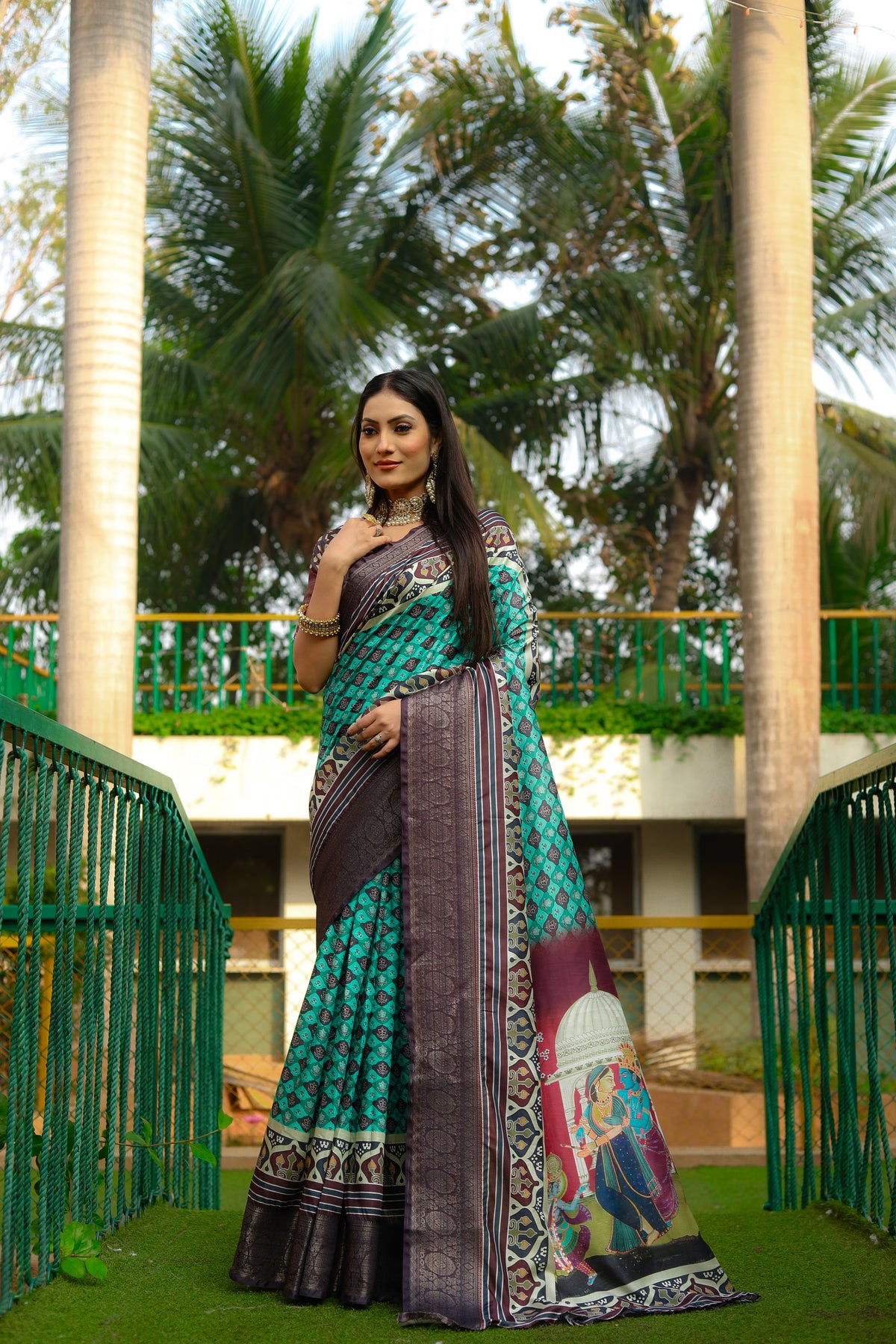 Soft Dola Silk saree with all over Kalamkari Digital prints