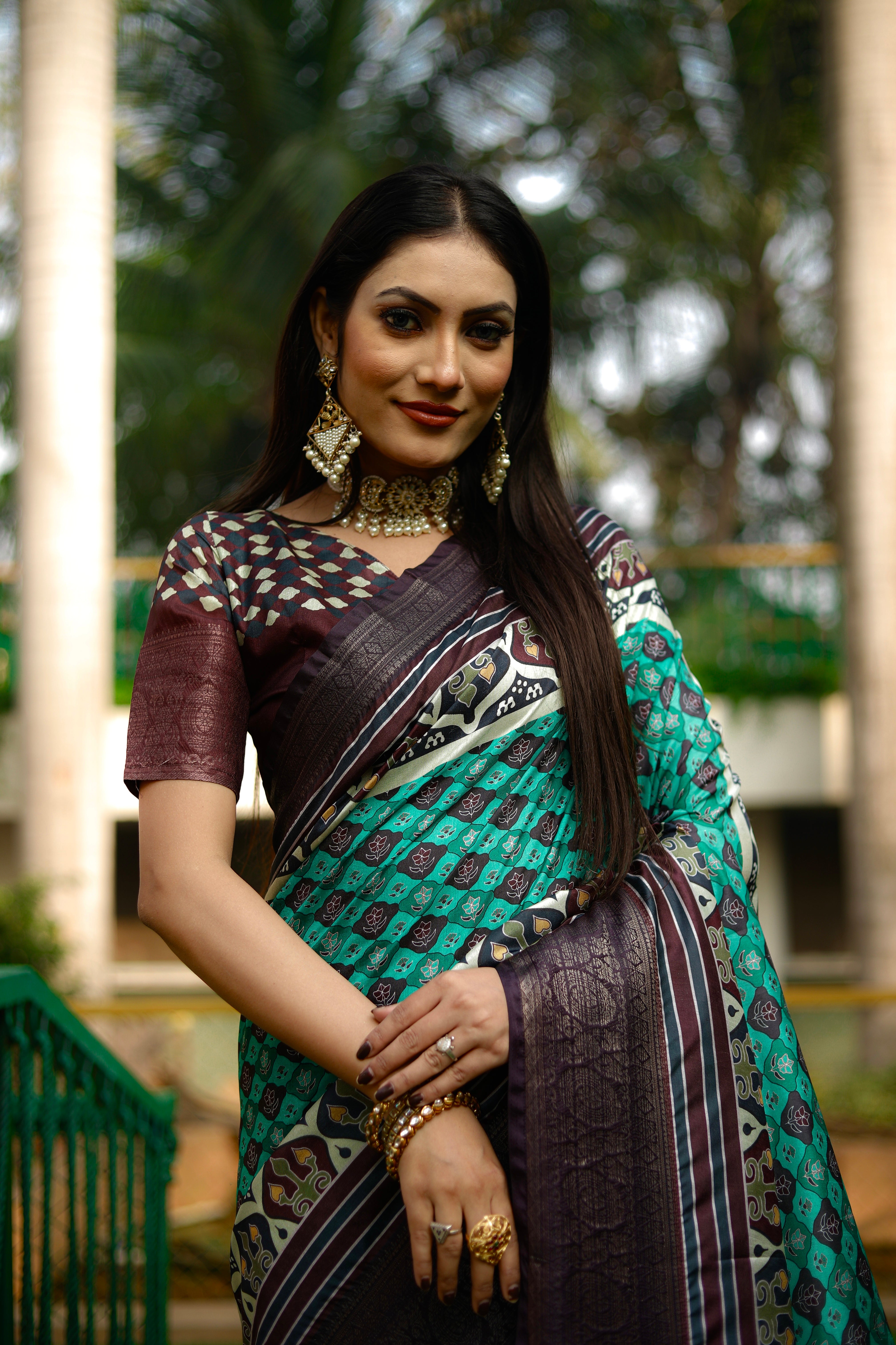 Soft Dola Silk saree with all over Kalamkari Digital prints