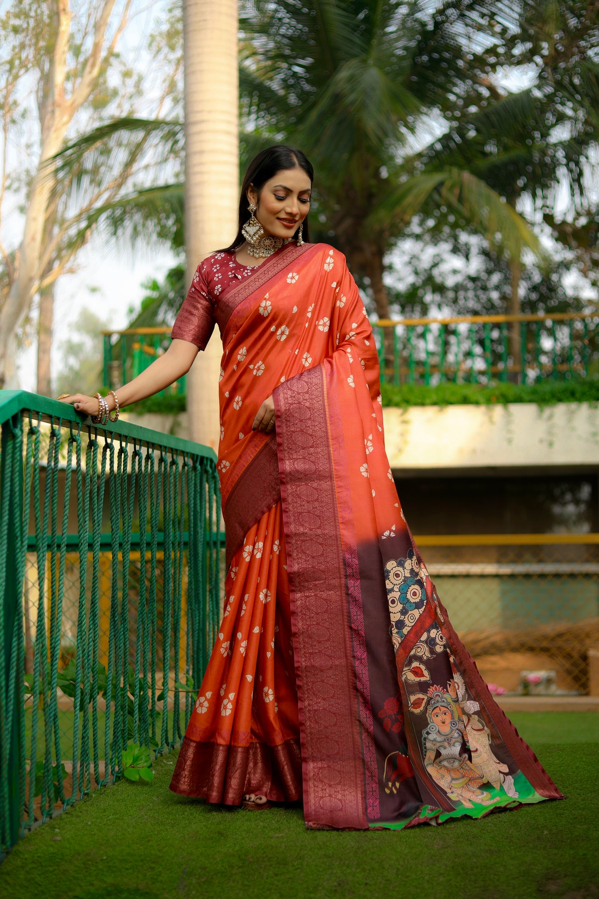 Soft Dola Silk saree with all over Kalamkari Digital prints