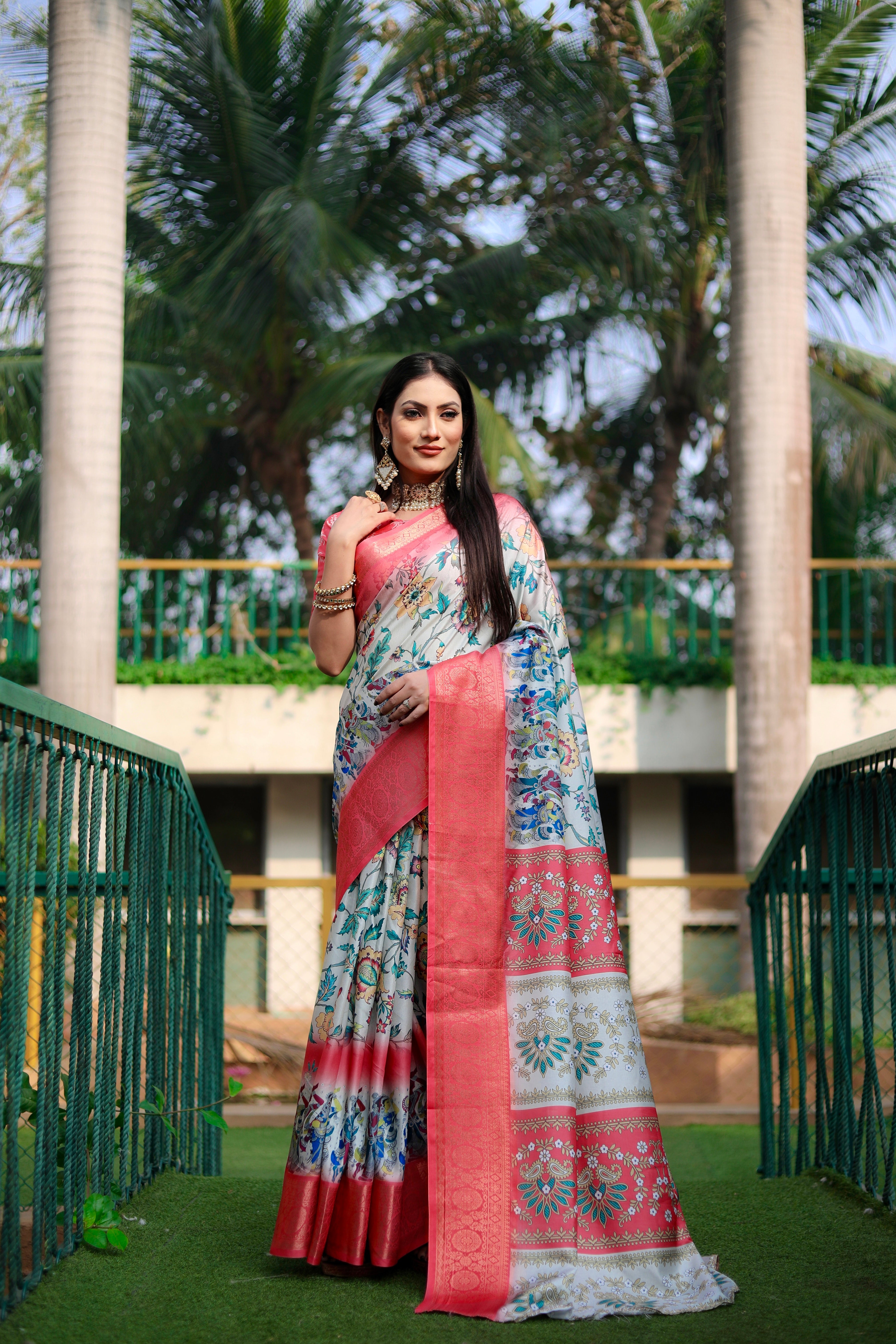 Soft Dola Silk saree with all over Kalamkari Digital prints