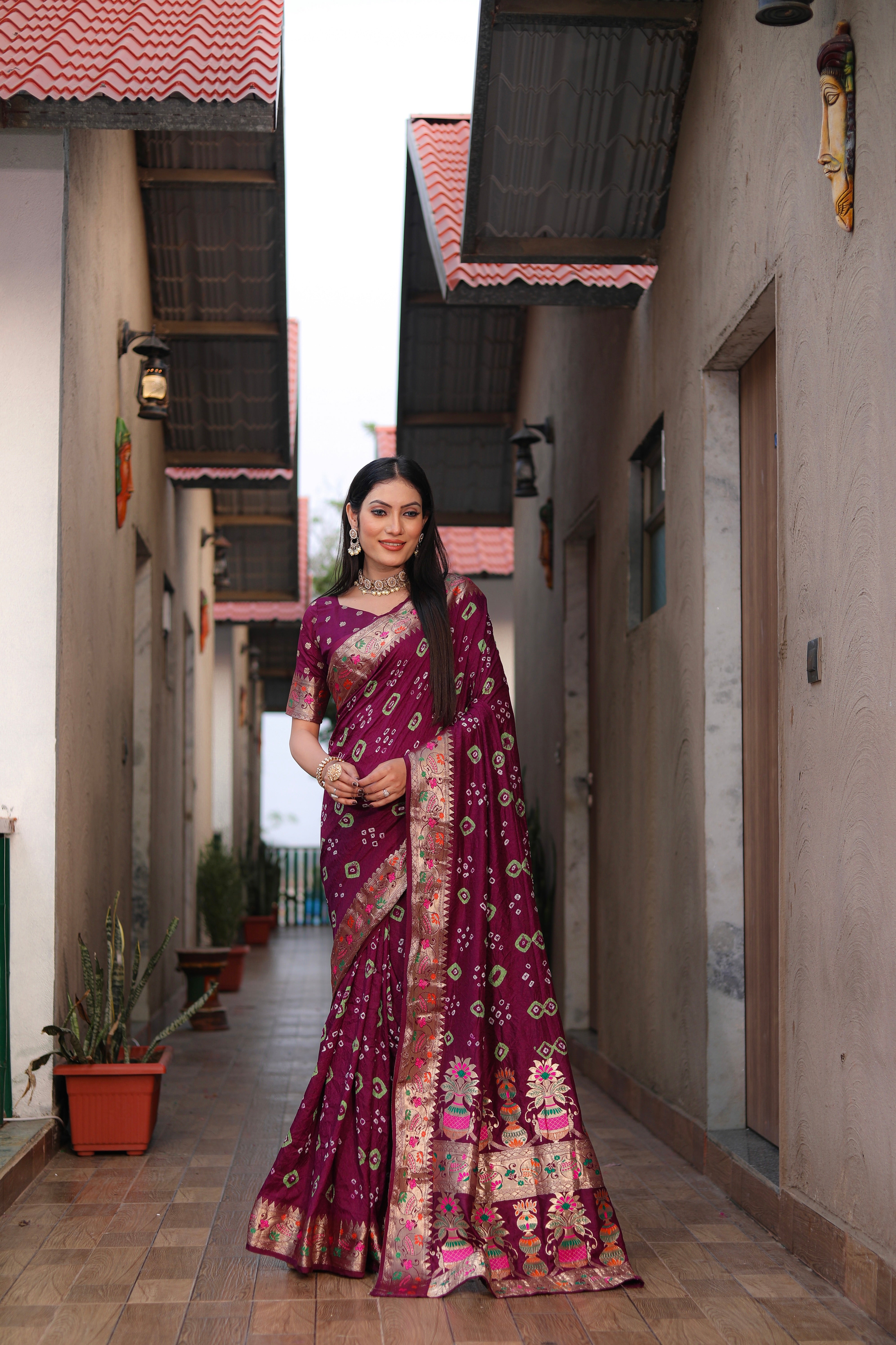 Beautiful Bandhej silk saree with Zari Weaving