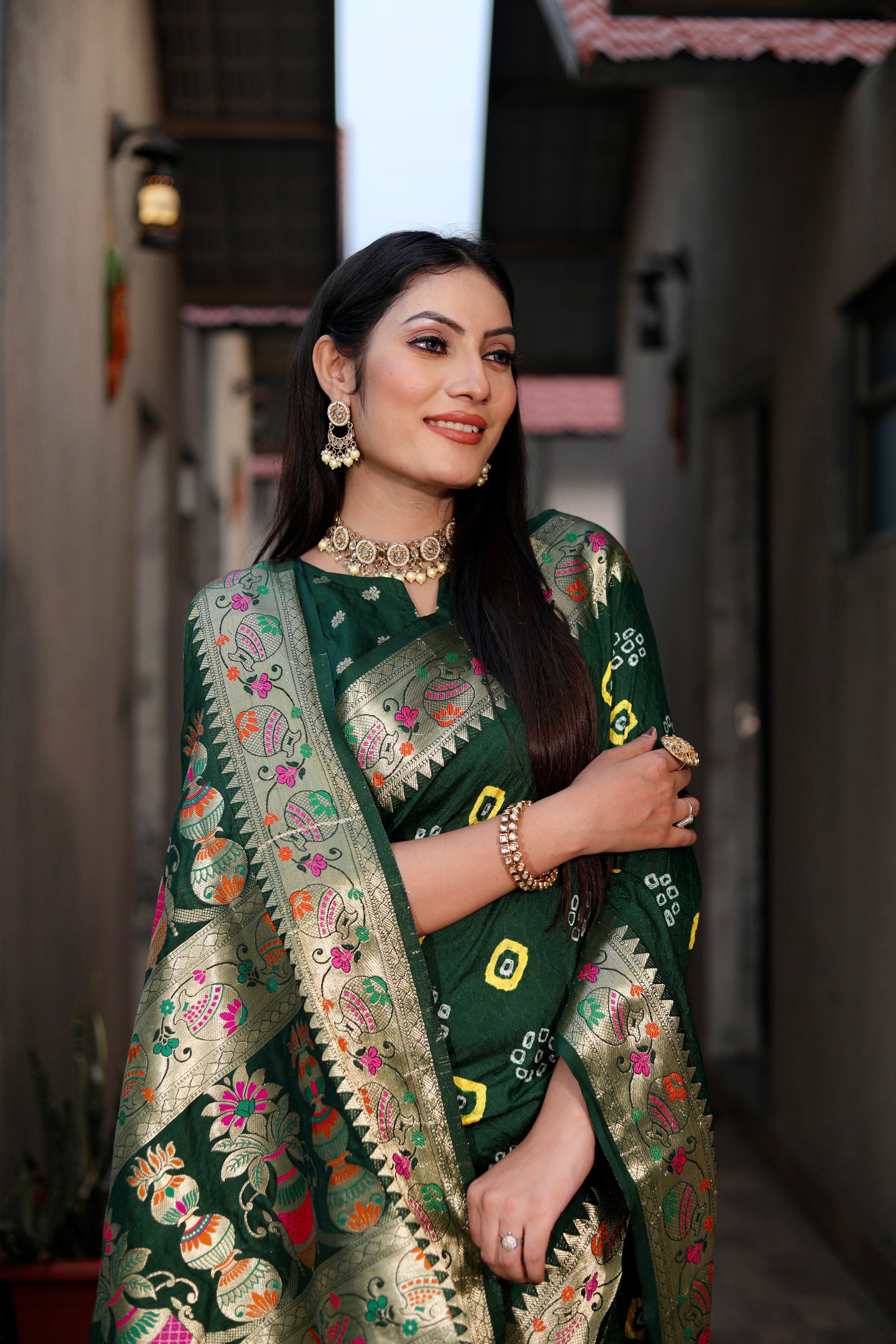 Beautiful Bandhej silk saree with Zari Weaving