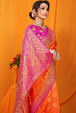 Orange And Pink Pure Silk Kanjivaram Saree With Zari Weaving