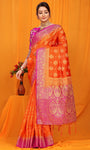 Orange And Pink Pure Silk Kanjivaram Saree With Zari Weaving