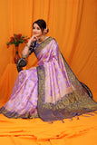 Purple And Blue Pure Silk Kanjivaram Saree With Zari Weaving