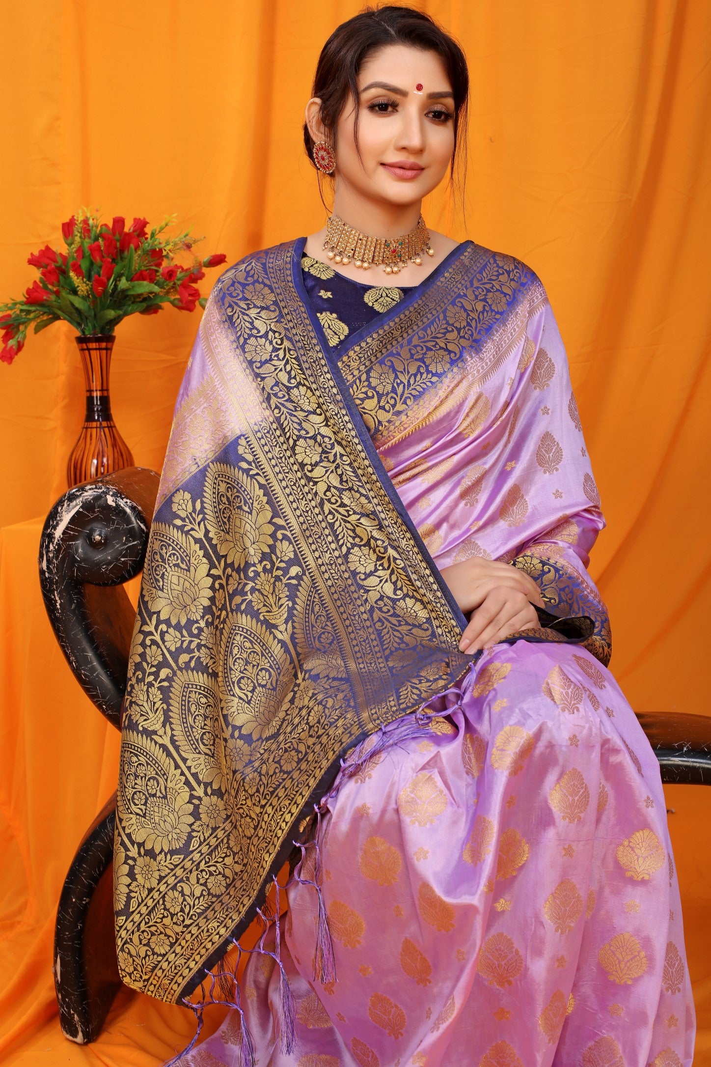 Purple And Blue Pure Silk Kanjivaram Saree With Zari Weaving