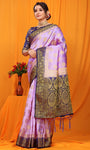 Purple And Blue Pure Silk Kanjivaram Saree With Zari Weaving