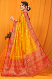 Yellow And Red Pure Silk Kanjivaram Saree With Zari Weaving