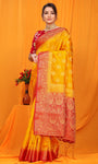 Yellow And Red Pure Silk Kanjivaram Saree With Zari Weaving