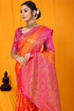 Orange And Pink Pure Silk Kanjivaram Saree With Zari Weaving