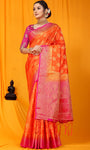 Orange And Pink Pure Silk Kanjivaram Saree With Zari Weaving