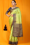 Parrot And Blue Pure Silk Kanjivaram Saree With Zari Weaving