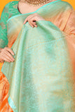 Peach And Sky Pure Silk Kanjivaram Saree With Zari Weaving