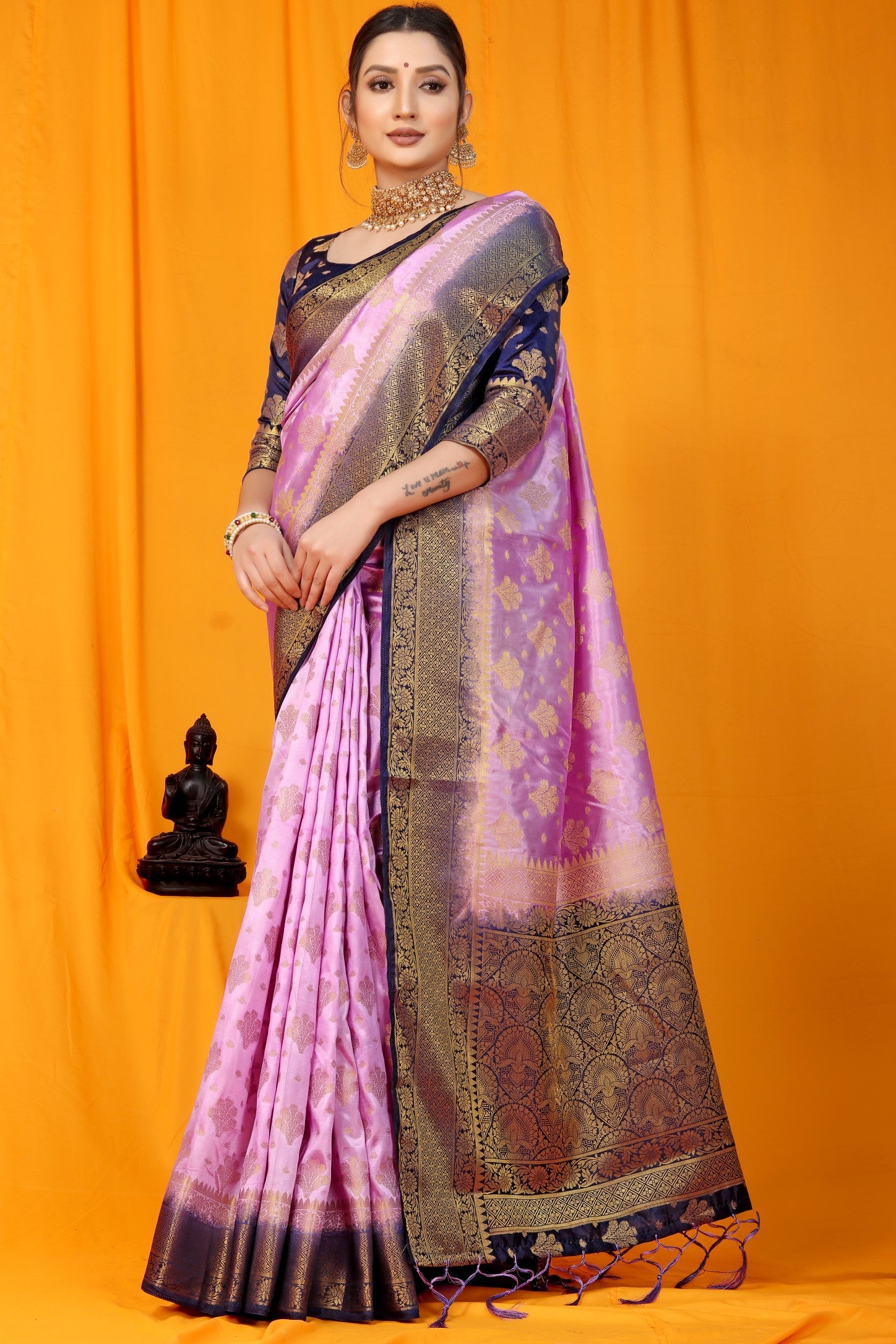 Purple And Blue Pure Silk Kanjivaram Saree With Zari Weaving