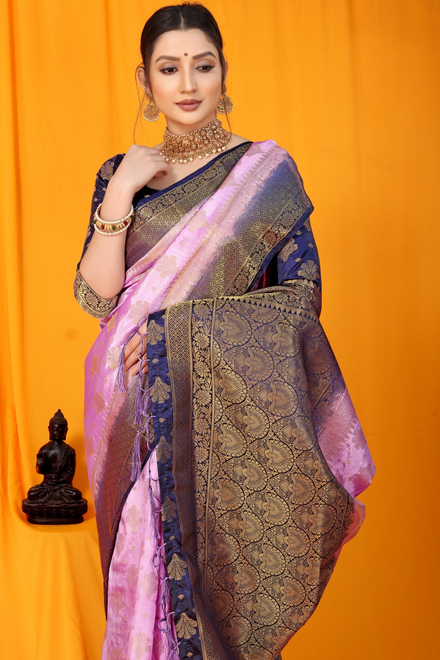 Purple And Blue Pure Silk Kanjivaram Saree With Zari Weaving