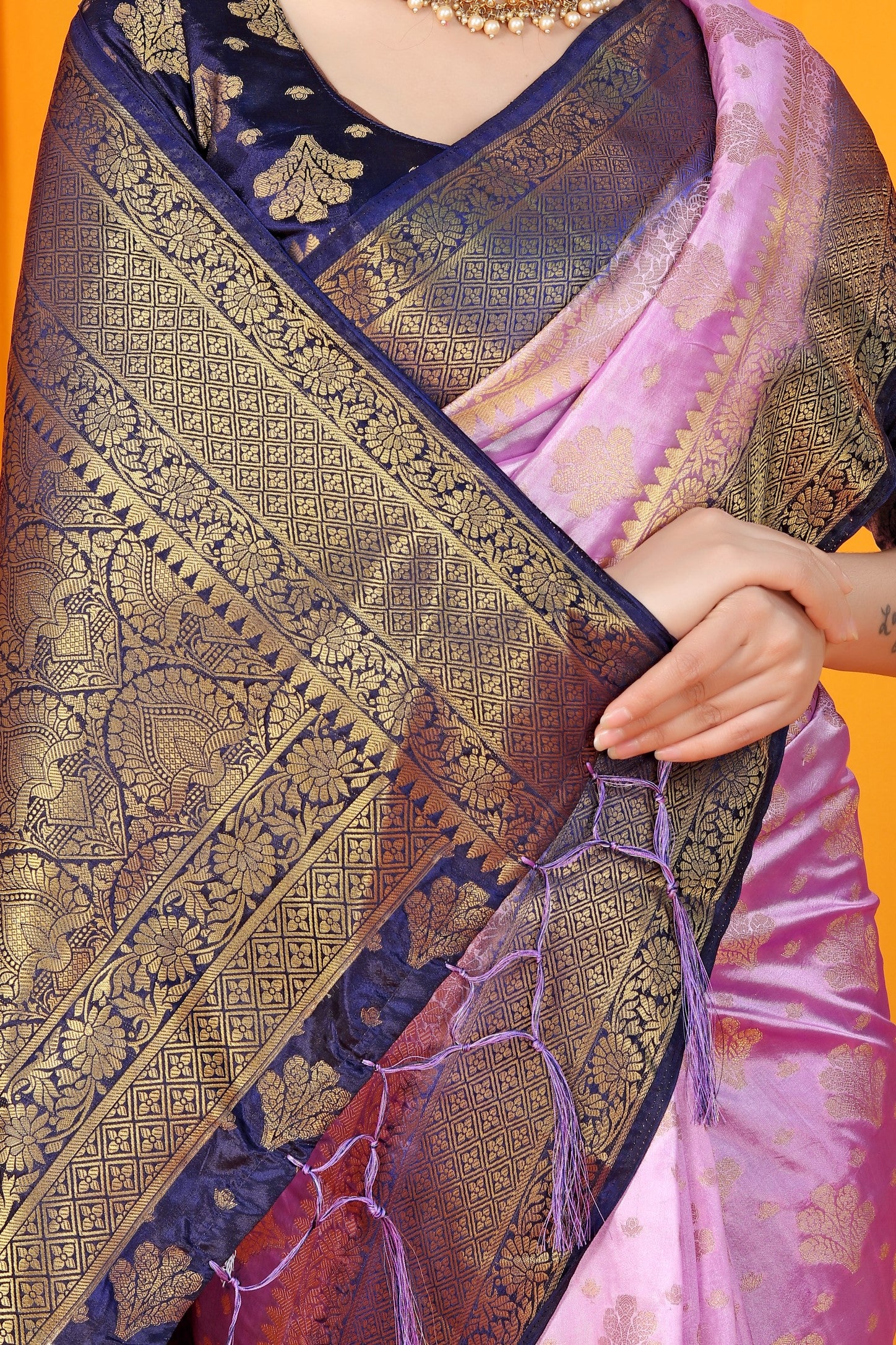 Purple And Blue Pure Silk Kanjivaram Saree With Zari Weaving