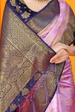 Purple And Blue Pure Silk Kanjivaram Saree With Zari Weaving