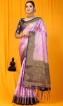 Purple And Blue Pure Silk Kanjivaram Saree With Zari Weaving