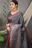 Black Beautiful Soft Silk Banarasi Saree With Silver Zari Weaving