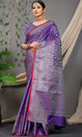 Royal Blue Beautiful Soft Silk Banarasi Saree With Silver Zari Weaving