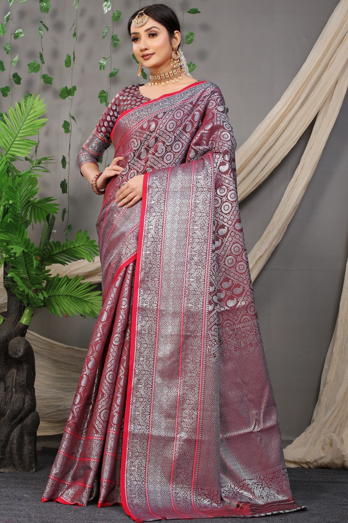 Maroon Beautiful Soft Silk Banarasi Saree With Silver Zari Weaving