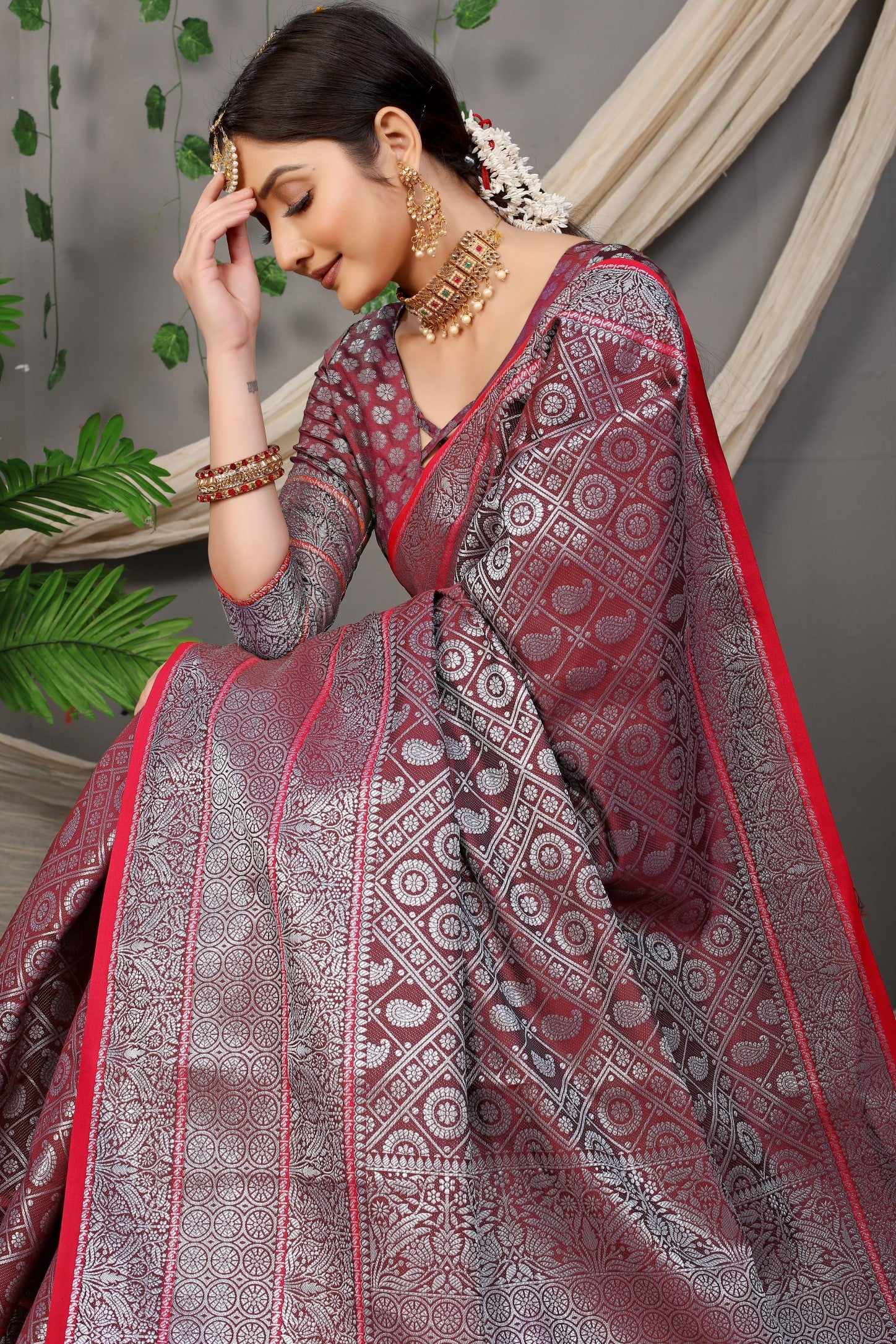 Maroon Beautiful Soft Silk Banarasi Saree With Silver Zari Weaving