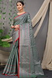 Green Beautiful Soft Silk Banarasi Saree With Silver Zari Weaving