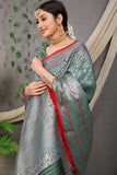 Green Beautiful Soft Silk Banarasi Saree With Silver Zari Weaving