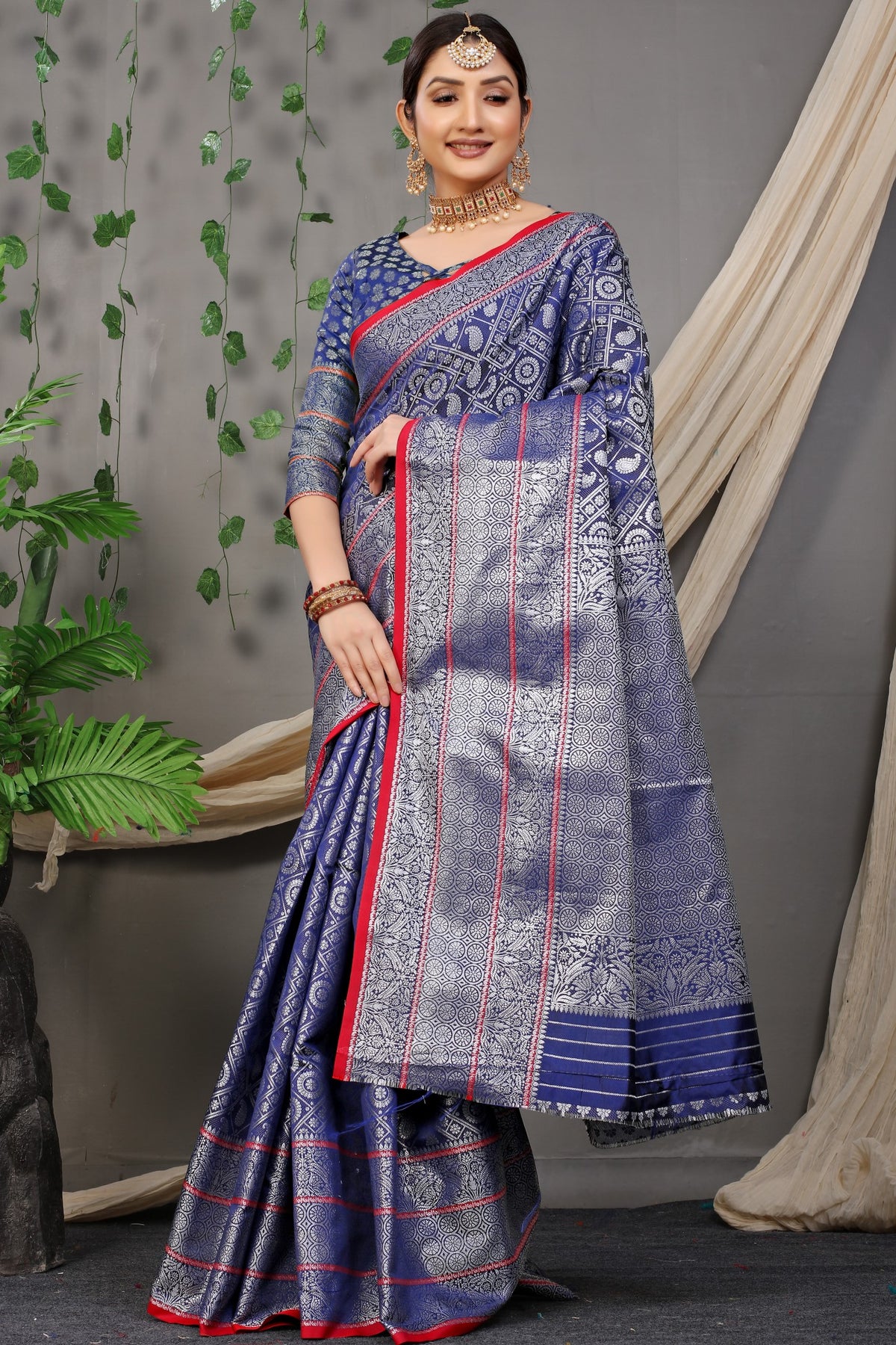 Navy Blue Beautiful Soft Silk Banarasi Saree With Silver Zari Weaving