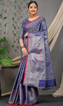 Navy Blue Beautiful Soft Silk Banarasi Saree With Silver Zari Weaving