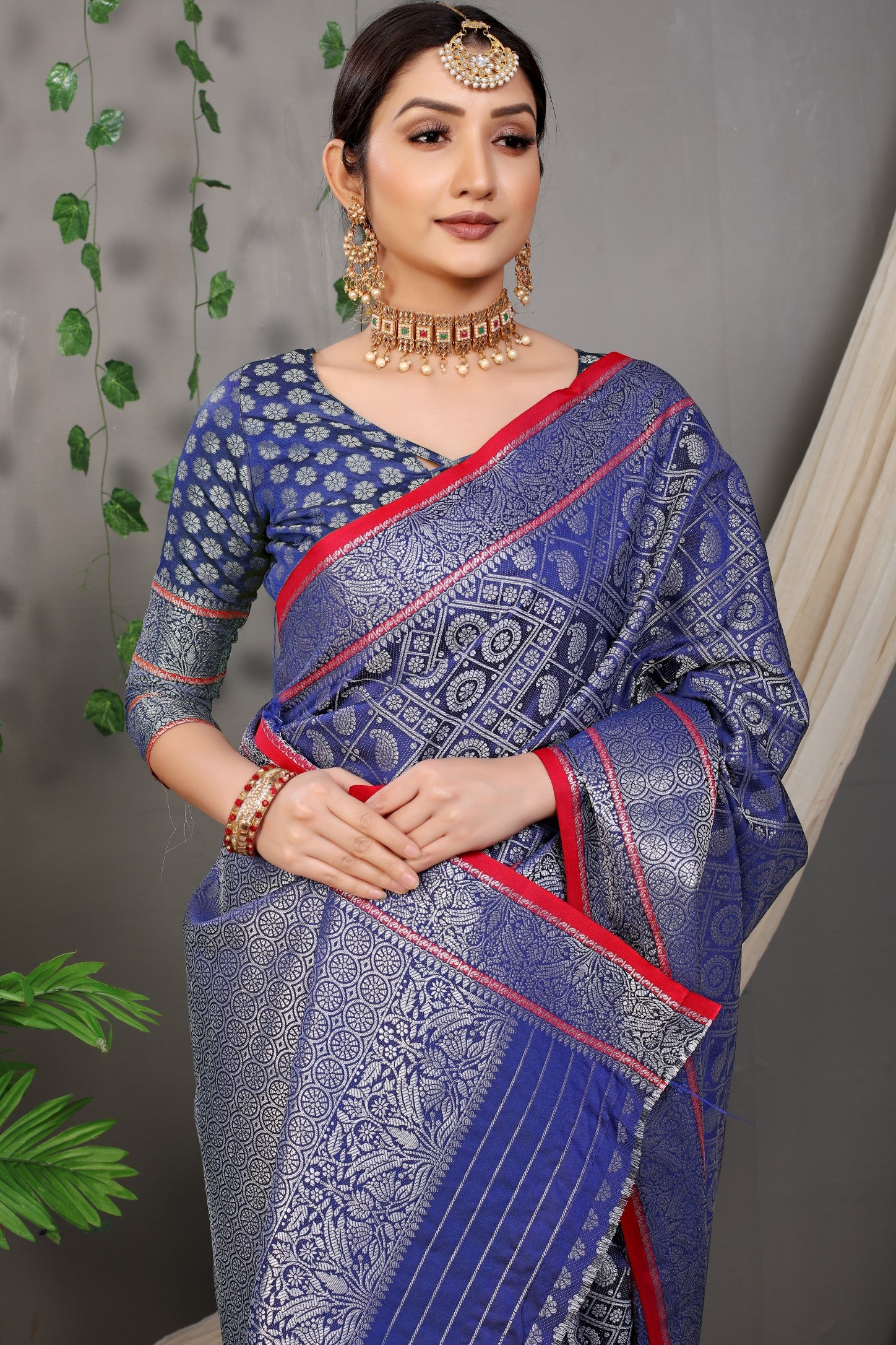 Navy Blue Beautiful Soft Silk Banarasi Saree With Silver Zari Weaving