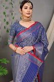 Navy Blue Beautiful Soft Silk Banarasi Saree With Silver Zari Weaving