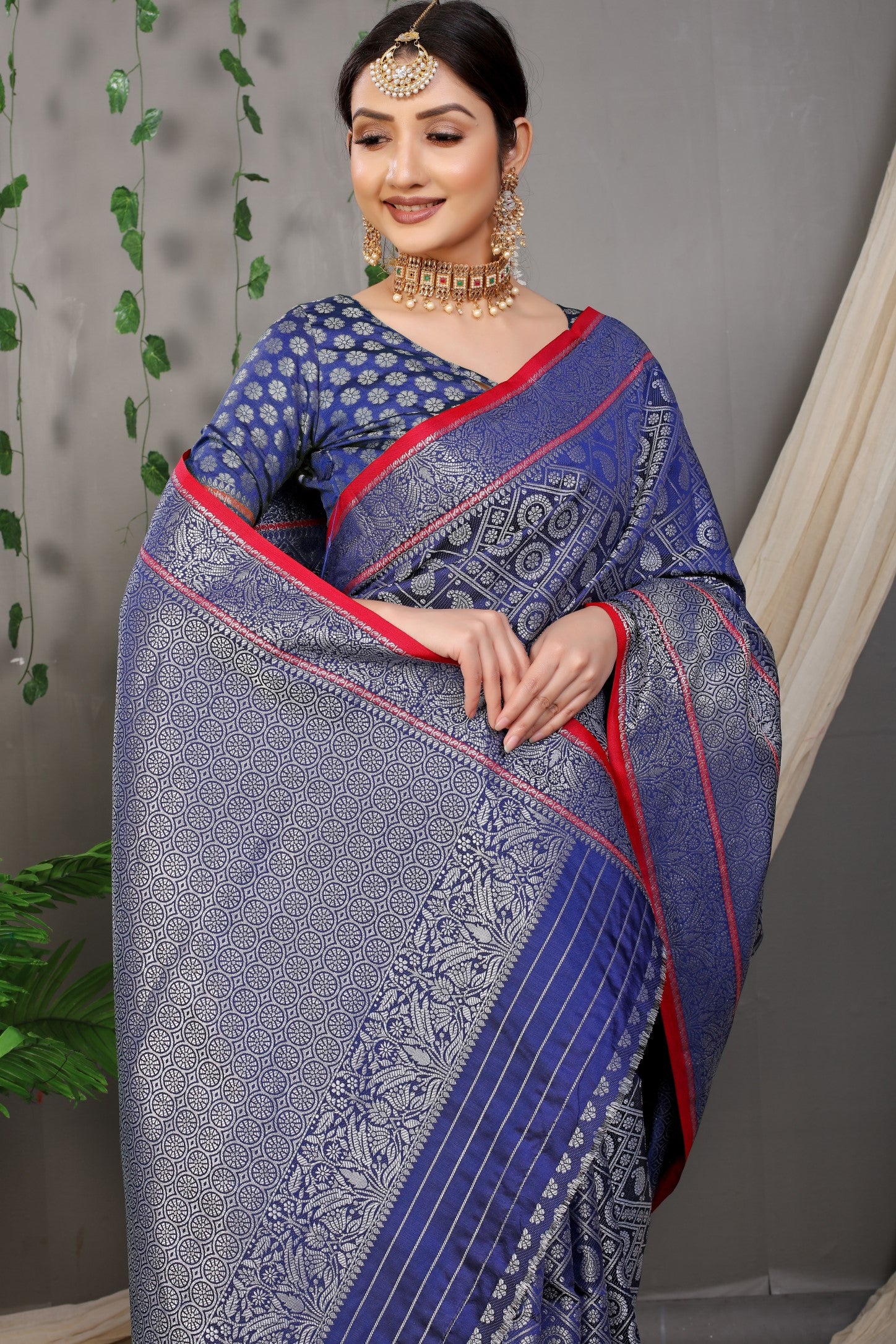 Navy Blue Beautiful Soft Silk Banarasi Saree With Silver Zari Weaving