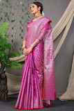 Pink Beautiful Soft Silk Banarasi Saree With Silver Zari Weaving