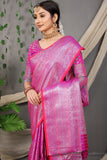 Pink Beautiful Soft Silk Banarasi Saree With Silver Zari Weaving