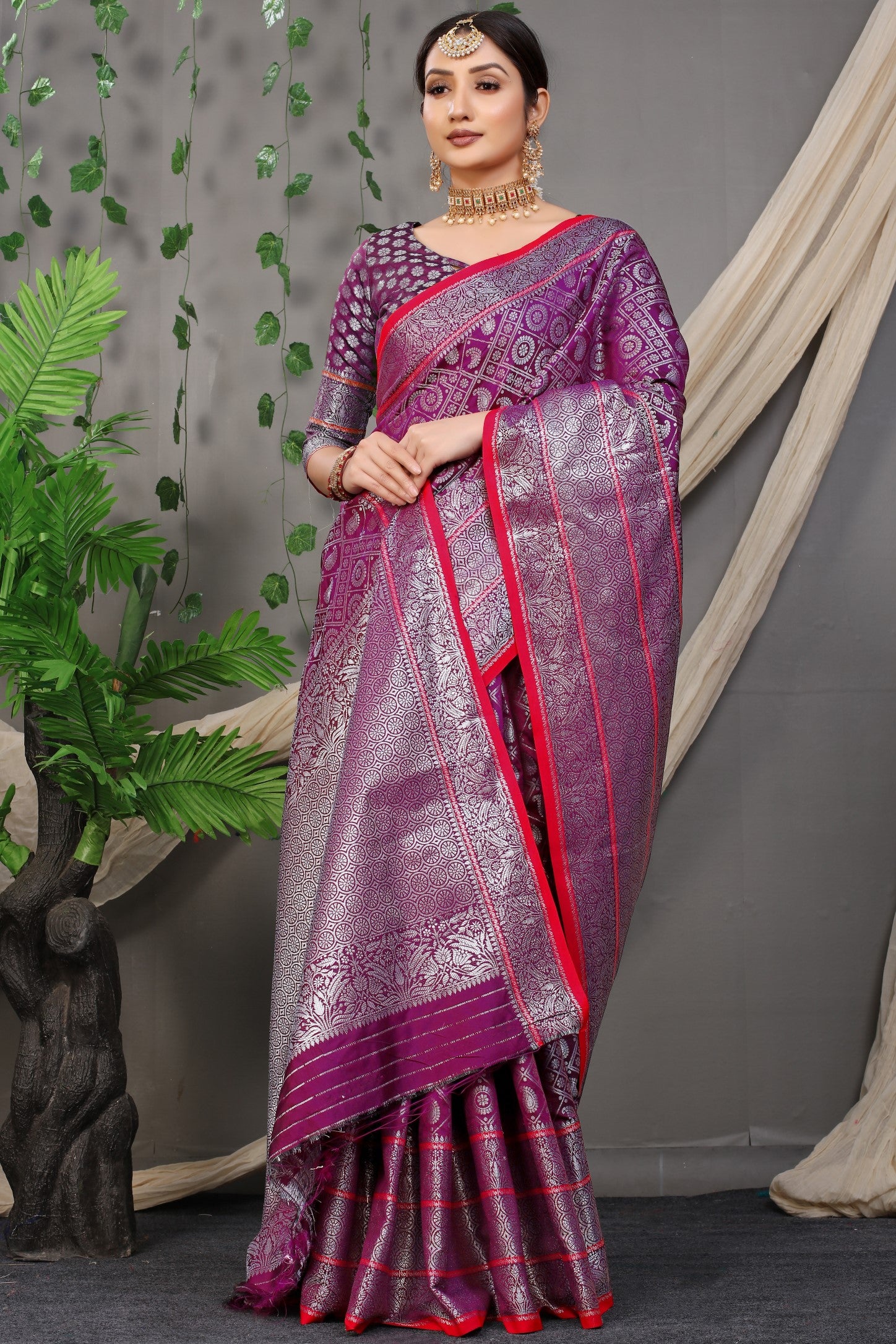 Purple Beautiful Soft Silk Banarasi Saree With Silver Zari Weaving