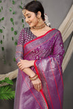 Purple Beautiful Soft Silk Banarasi Saree With Silver Zari Weaving