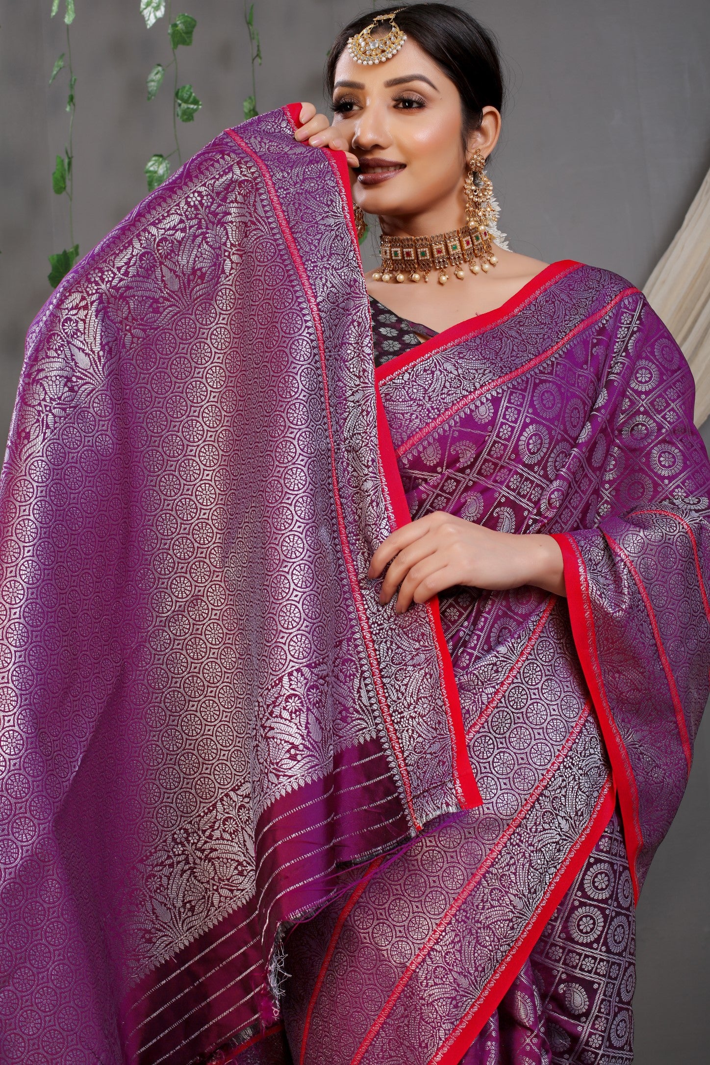 Purple Beautiful Soft Silk Banarasi Saree With Silver Zari Weaving