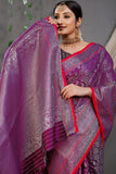 Purple Beautiful Soft Silk Banarasi Saree With Silver Zari Weaving