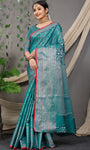 Teal Beautiful Soft Silk Banarasi Saree With Silver Zari Weaving