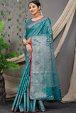 Teal Beautiful Soft Silk Banarasi Saree With Silver Zari Weaving