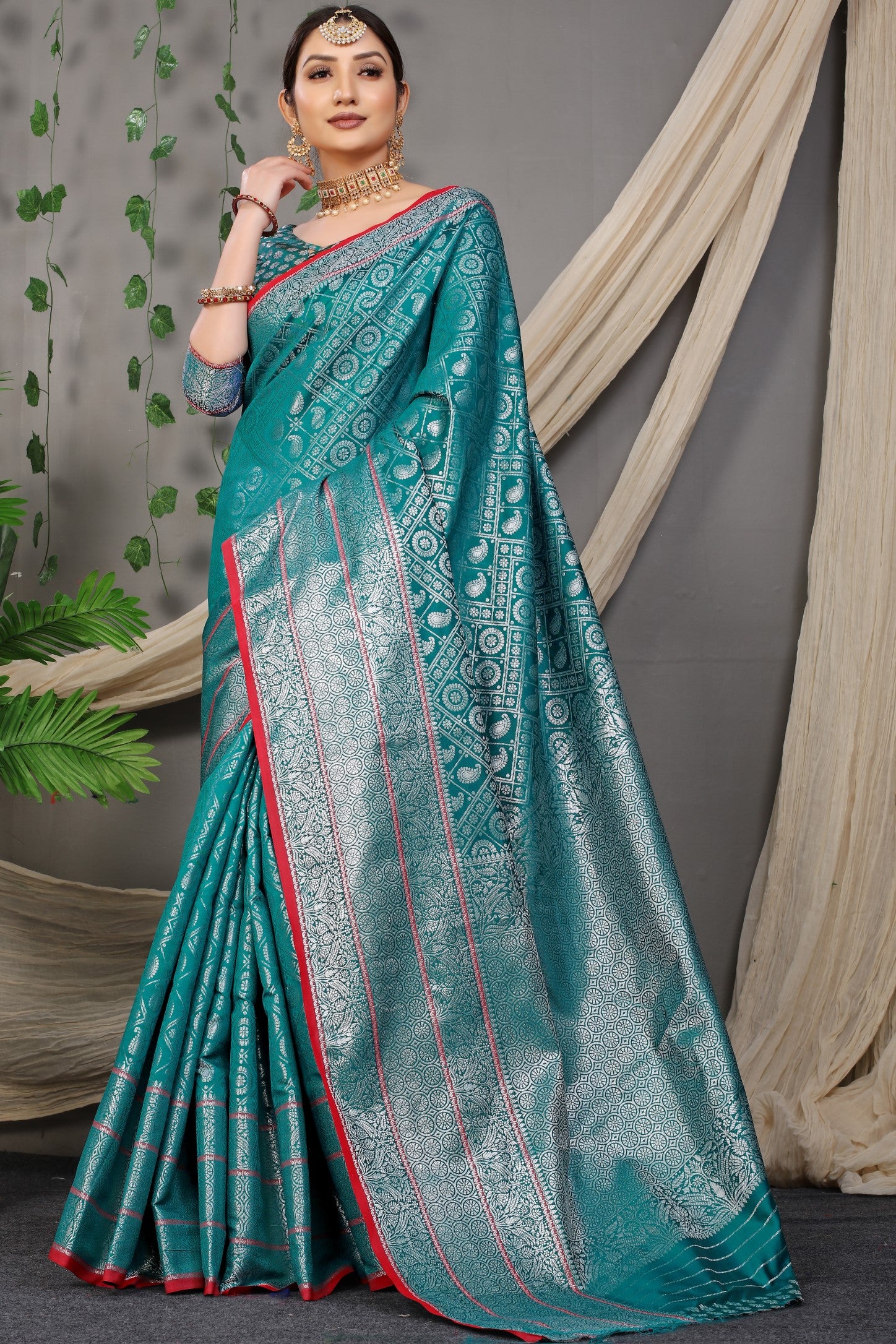 Teal Beautiful Soft Silk Banarasi Saree With Silver Zari Weaving