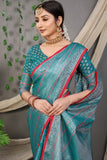 Teal Beautiful Soft Silk Banarasi Saree With Silver Zari Weaving