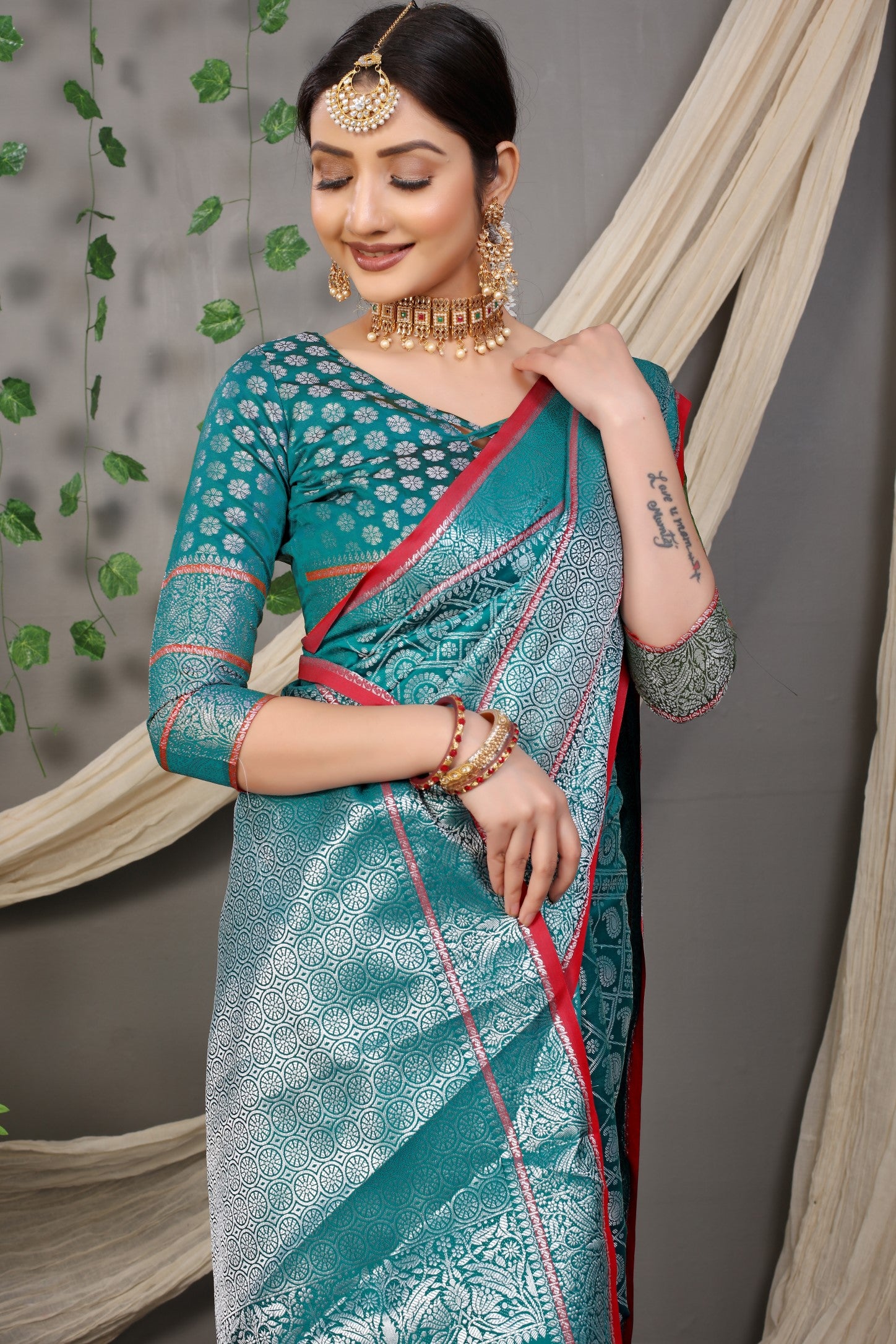 Teal Beautiful Soft Silk Banarasi Saree With Silver Zari Weaving