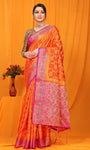 Orange And Pink Pure Silk Kanjivaram Saree With Zari Weaving