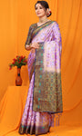 Purple And Blue Pure Silk Kanjivaram Saree With Zari Weaving