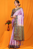 Purple And Blue Pure Silk Kanjivaram Saree With Zari Weaving