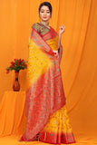 Yellow And Red Pure Silk Kanjivaram Saree With Zari Weaving