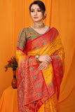 Yellow And Red Pure Silk Kanjivaram Saree With Zari Weaving