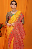 Yellow And Red Pure Silk Kanjivaram Saree With Zari Weaving